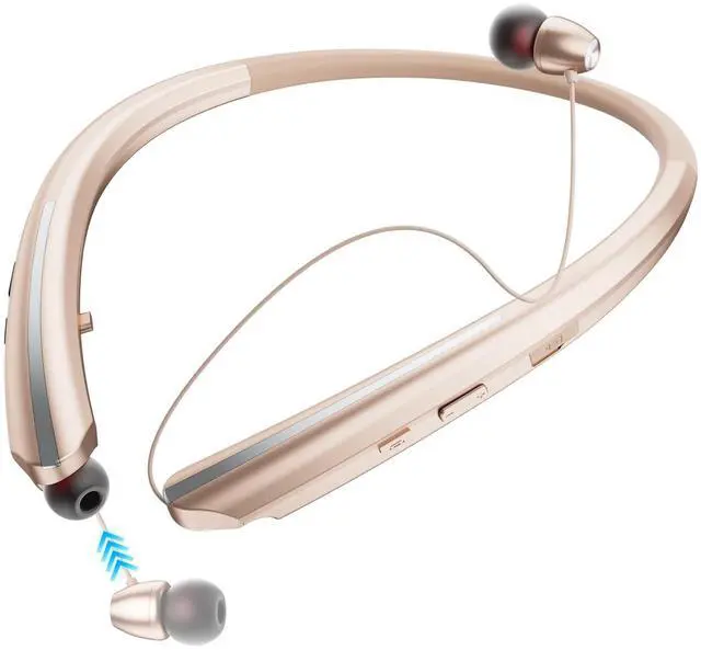 Main image of LHKLUK Neckband Bluetooth Headphones, Wireless Retractable Headset with Mic, IPX5 Sweatproof Earphones, Noise Cancelling Earbuds ^^ 22H Playtime for Sports/Running/Driving (Rose Gold)