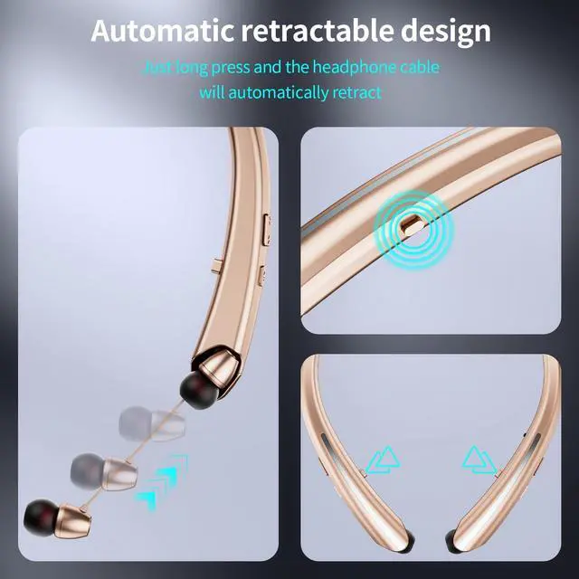 Alt view image 2 of 5 - LHKLUK Neckband Bluetooth Headphones, Wireless Retractable Headset with Mic, IPX5 Sweatproof Earphones, Noise Cancelling Earbuds ^^ 22H Playtime for Sports/Running/Driving (Rose Gold)