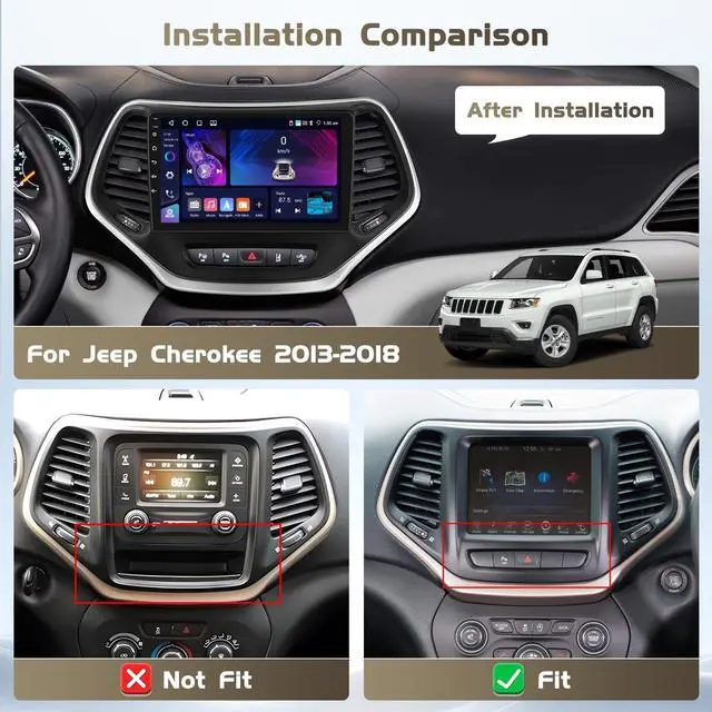 Alt view image 2 of 5 - Android 15 Car Radio for Jeep Cherokee 2013-2018, 10.1 inch Capacitive HD Touch Screen for Cherokee Head Unit with Carplay Android Auto 5G WiFi GPS Bluetooth 5.0 1280 * 720 4+64G