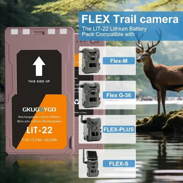 Alt view image 3 of 5 - GKUGEYGO 2 Pack LIT-22 Battery 5700mAh Rechargeable Lithium Battery for SPYPOINT Trail Camera - Compatible with Flex-M, Flex G-36, Flex-Plus, Flex-S Cellular Trail Cameras