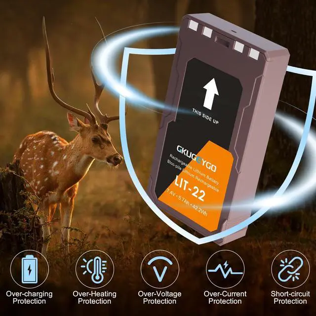 Alt view image 4 of 5 - GKUGEYGO 2 Pack LIT-22 Battery 5700mAh Rechargeable Lithium Battery for SPYPOINT Trail Camera - Compatible with Flex-M, Flex G-36, Flex-Plus, Flex-S Cellular Trail Cameras