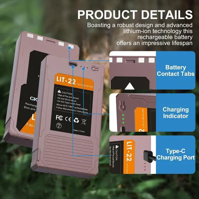 Alt view image 5 of 5 - GKUGEYGO 2 Pack LIT-22 Battery 5700mAh Rechargeable Lithium Battery for SPYPOINT Trail Camera - Compatible with Flex-M, Flex G-36, Flex-Plus, Flex-S Cellular Trail Cameras
