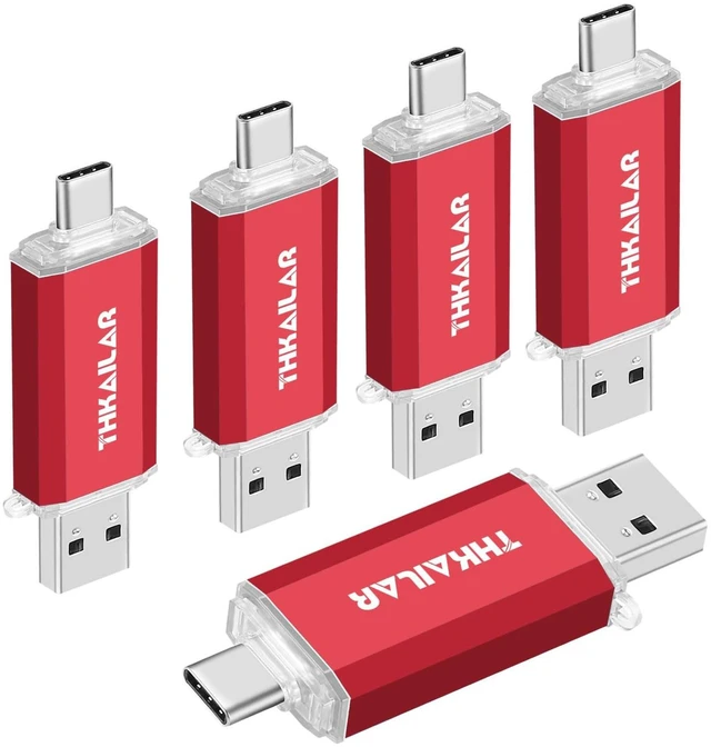 Main image of Thkailar 32GB 5 Pack FAT32 USB C Thumb Drive, Up to 100MB/S Read, Flash Drive for iPhone 15/Mac,Laptops,PC