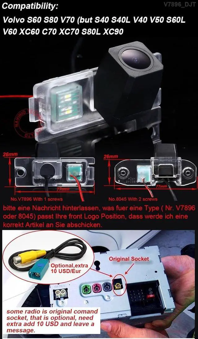 Alt view image 2 of 5 - Super HD License Plate Backup Camera Night Vision Rear View Camera Replacement for Volvo S80L /S40L/S80/S40/S60/V60/XC90/XC60/C70/S60L (No.V7896 with 1 Screw)