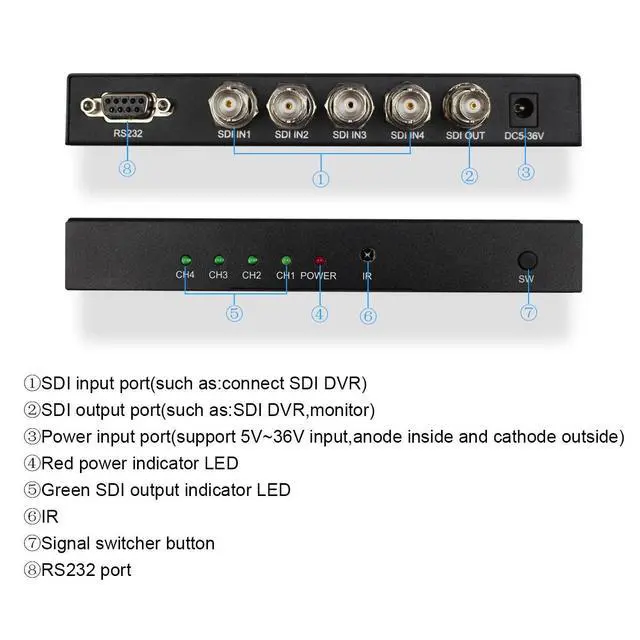 Alt view image 5 of 5 - Wiistar 4x1 3Gb/s SDI Switcher with ReClock Technology, Supports SD, HD and 3G-SDI up to 1320 Ft (4 inputs and 1 Output)