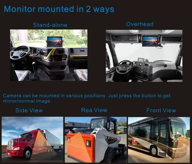 Alt view image 2 of 5 - 7" Wired Rear View Reverse Backup Camera System 1080P AHD with Audio,Parking Lines,Waterproof IP69K IR Camera for Tractor/Motorhome/Bulldozer/Snow Plow/Van/Heavy Equipment/Forklift/Skid Loader