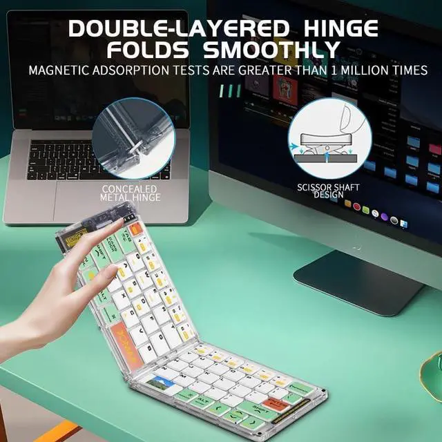 Alt view image 4 of 5 - Wireless BT Foldable Keyboard and Mouse Combo,Ultra Slim, Rechargeable, Silent, Portable Travel Keyboard for Laptop, Tablet,Phone (Green)
