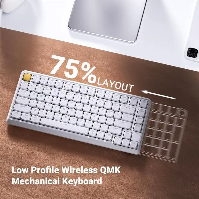 Alt view image 2 of 5 - JamesDonkey J1 Low-Profile Wireless Mechanical Keyboard - QMK/VIA RGB Backlit, 2.4G/Bluetooth/USB-C Triple Mode, 75% Layout PBT Keycaps, Red Tactile Switch, Mac/Win/Linux Compatible - White