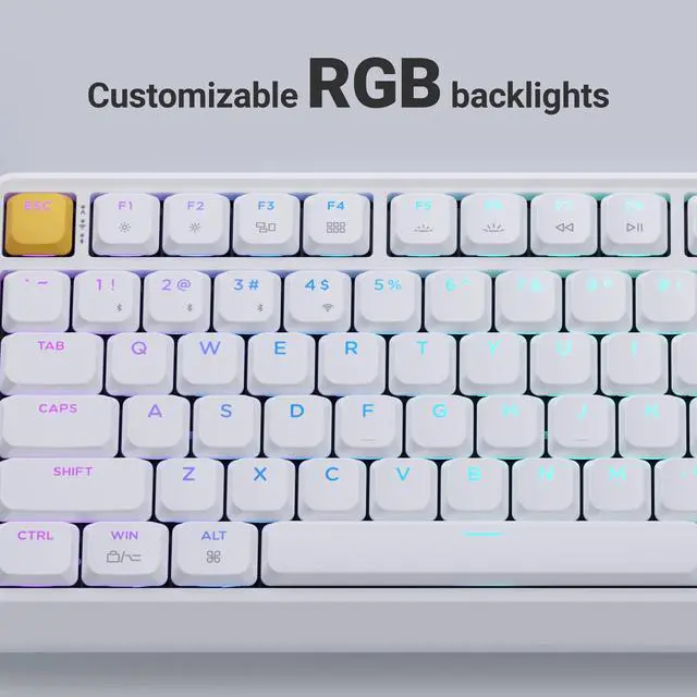 Alt view image 5 of 5 - JamesDonkey J1 Low-Profile Wireless Mechanical Keyboard - QMK/VIA RGB Backlit, 2.4G/Bluetooth/USB-C Triple Mode, 75% Layout PBT Keycaps, Red Tactile Switch, Mac/Win/Linux Compatible - White