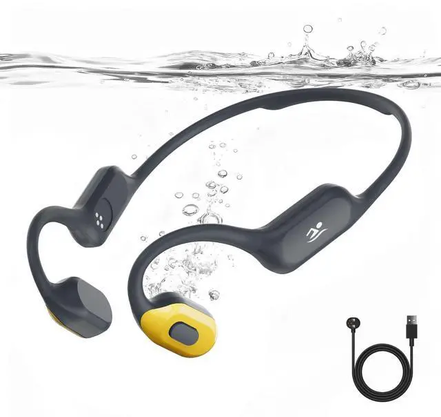 Main image of MARLALL Swimming Bone Conduction Headphones with Night Safety Light, IP68 Waterproof 32G MP3 Memory, Soft Silicone Underwater Headphones,Submersible Sport Earbuds/Earphones for Swimming Diving-Brown