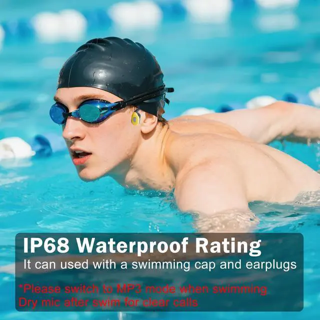Alt view image 3 of 5 - MARLALL Swimming Bone Conduction Headphones with Night Safety Light, IP68 Waterproof 32G MP3 Memory, Soft Silicone Underwater Headphones,Submersible Sport Earbuds/Earphones for Swimming Diving-Brown