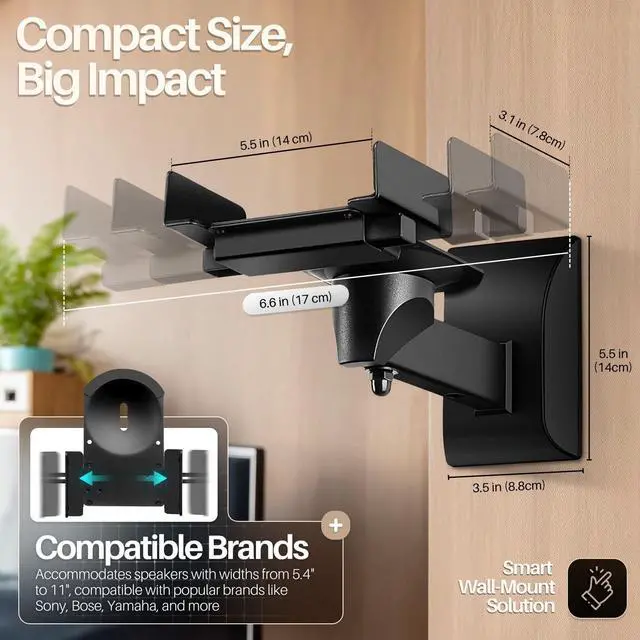 Alt view image 3 of 5 - TNP Speaker Wall Mount, Dual Side Clamping Speaker Mounting Brackets for Bookshelf, Surround Sound & Studio Speakers, Adjustable Swivel Tilt, Up to 55 lbs, 2 Pack, Black