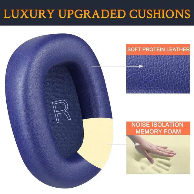 Alt view image 4 of 5 - SOULWIT Earpads Replacement for Bowers & Wilkins Px7 S3/Px8 S2 Wireless Headphones, Ear Pads Cushions with Soft Protein Leather and High-Density Memory Foam - Indigo Blue