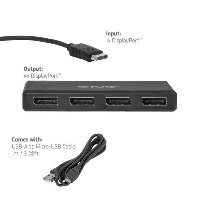Alt view image 3 of 5 - Club 3D CSV-7400 DisplayPort to Quad Displayport MST Hub 4 x 4K 30Hz