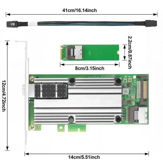 Alt view image 4 of 5 - Vogzone M.2 to 25GbE SFP28 NIC, Single SFP28 Port with Mellanox ConnectX-4 Lx Chipset, M.2 + M Key + SFF-8087 with 35cm(13.7in) Cable, 25 Gigabit Network Card Support RDMA