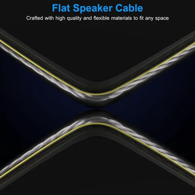 Alt view image 4 of 5 - Mygatti 2 Pack 16/2 Speaker Flat Wire Cable with Banana Tip Plugs 15 FT, 16 Gauge AWG Wire, Tinned OFC Copper, Transparent Jacket with Yellow Polarity Marker, for Indoor & Outdoor, Hi-Fi