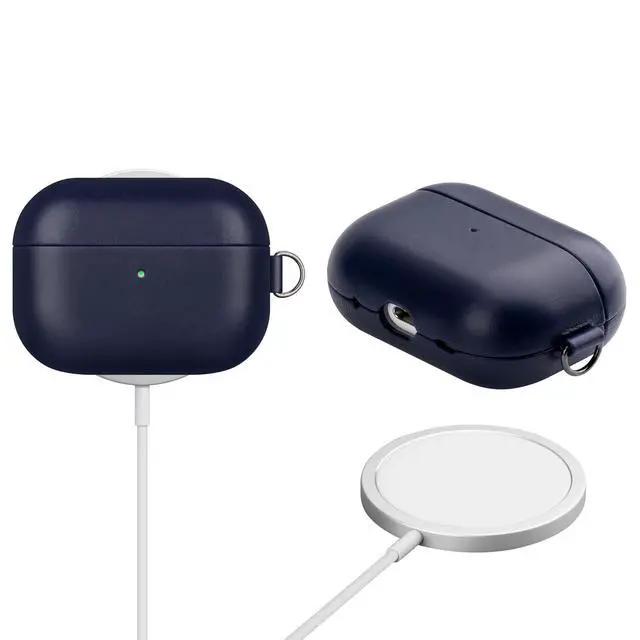 Alt view image 3 of 5 - RIXENY Genuine Leather Case for AirPods Pro 2, Elegant Vegetable-Tanned Crystal Oil Wax Leather Cover for Style-Conscious Professionals, Sync Button, D-Ring Hand Strap, Wireless Charg
