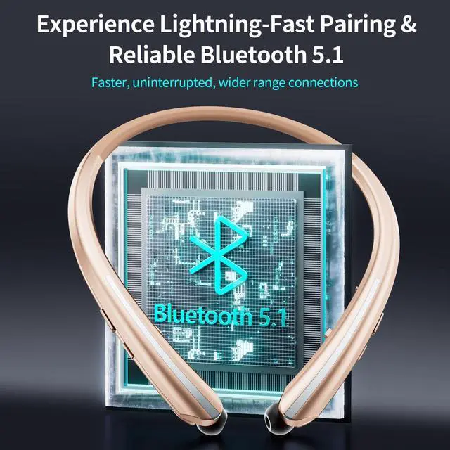 Alt view image 4 of 5 - LHKLUK Neckband Bluetooth Headphones, Wireless Retractable Headset with Mic, IPX5 Sweatproof Earphones, Noise Cancelling Earbuds ^^ 22H Playtime for Sports/Running/Driving (Rose Gold)