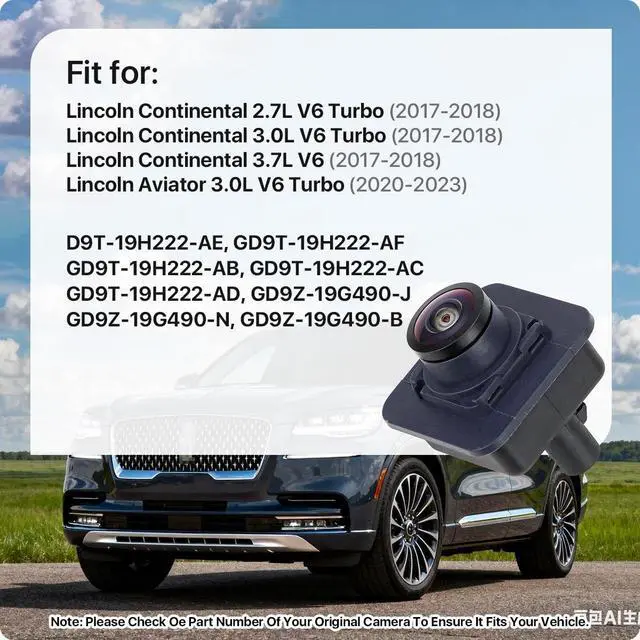 Alt view image 2 of 5 - GD9T-19H222-AE Front Grille Camera Replacement for Lincoln Continental 2017-2018 & Lincoln Aviator 2020-2023, OE Cam Replaces GD9T-19H222-AF, GD9T-19H222-AB, GD9Z-19G490-J, GD9Z-19G490-N by GreenYi