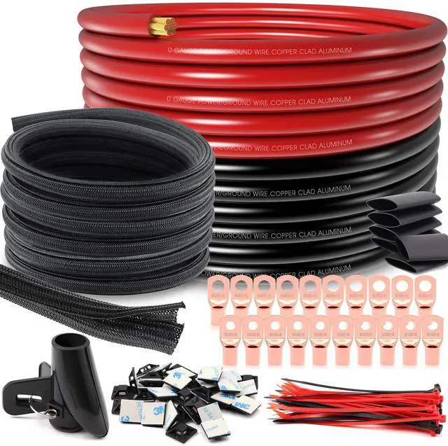 Main image of 40FT 0 Gauge Wire,1/0 Battery Cable Copper Clad Aluminum for Winch,Reducer,Starter,Solar Power,DC Wiring,W/ 40 Feet PET Cable Sleeve,20pcs Connectors Lugs and 3:1 Heat Shrink Tube