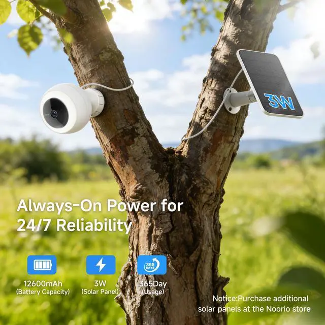 Alt view image 2 of 5 - Noorio 2K Security Cameras Wireless Outdoor, 12600mAh Battery-Powered Solar Camera with 600lm Spotlight, Color Night Vision, Motion Detection, 2-Way Audio, 2.4GHz WiFi Only,