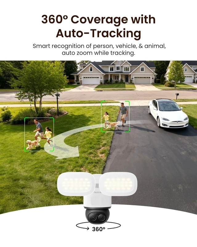 Alt view image 3 of 5 - REOLINK TrackFlex Floodlight WiFi, 4K 360 PTZ Dual-Lens Floodlight Camera