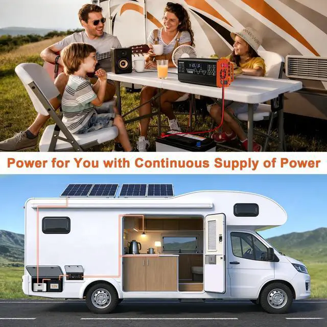 Alt view image 2 of 5 - 1000 Watt Pure Sine Wave Inverter Automatic Intelligent Identification of 12V/24V Pure Sine Wave Inverter 2 AC Outlets & 2 USB Ports, Multi-Protection for RV Camping Truck Emergency