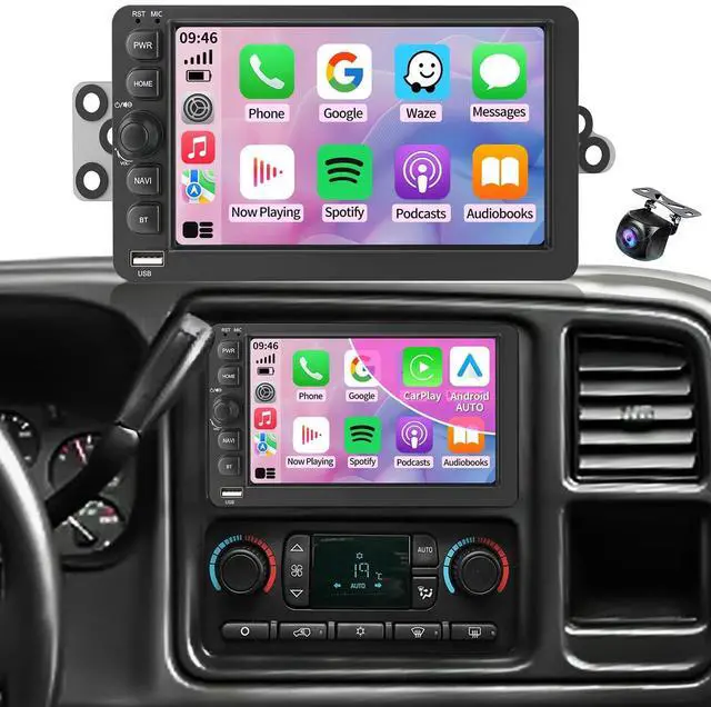 Main image of Car Radio for Chevy Chevrolet Silverado SSR Tahoe 2003-2006 GMC Siera Yukon 2003-2006 Hummer 2003-2006 Head Unit with CarPlay Tesla Style Touch Screen Android Auto Bluetooth GPS Backup Camera