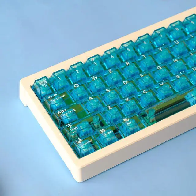 Main image of Sumgsn 114 Keys Crystal Transparent Keycaps Cherry Profile Blue Clear Keycap Set Fir for 61/64/84/104/108 Cherry Mx Switches Mechanical Keyboard
