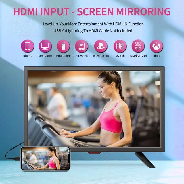 Alt view image 5 of 5 - othoig TV 20 inch,Small Kitchen Flat Screen TV with Headphones Port,HDMI,USB and VGA Ports,DV-12V Cable & AC Adapter for use in Your Bedroom & Caravan (Full View Television)