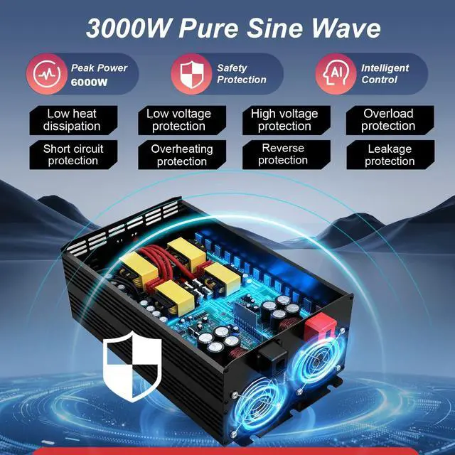 Alt view image 4 of 5 - OYPSX 3000W Power Inverter 12V to 110V 120V AC Pure Sine Wave Inverter for RV Truck Camping,Outdoor Off-Grid Power Converter with LCD Display,Wired Controller,AC Outlets USB Ports(12V-3000Watt)