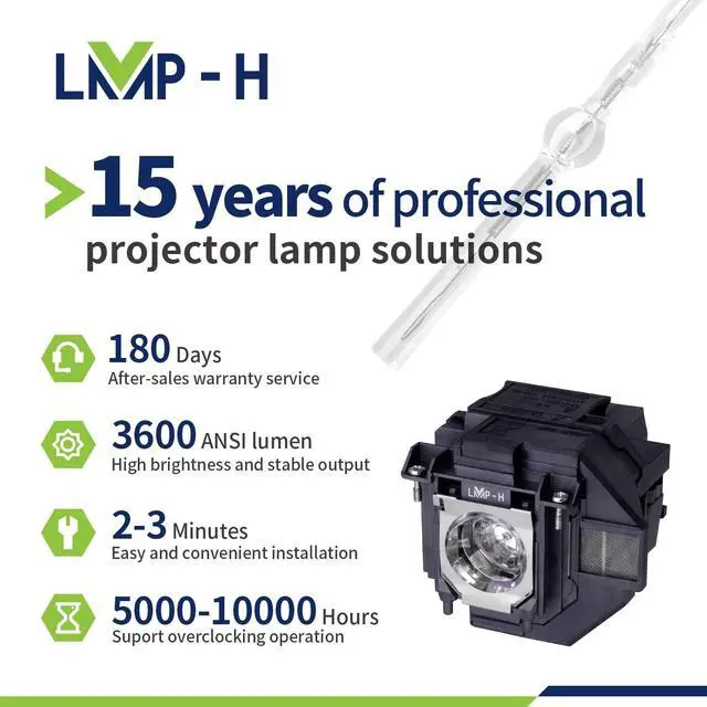 Alt view image 3 of 5 - LMP-H Replacement Projector Lamp for ELP96 Powerlite Home Cinema for Epson EB-X05 X39 S140 S400 W05 W140 U140 107 108 109W ProEX9210 EH-TW650/S VS250 Home Cinema 660 760 1060 Powerlite X39 S39 W39