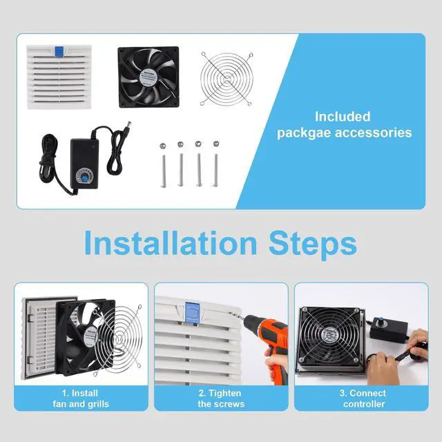 Alt view image 5 of 5 - 150mm150mm Cabinet Ventilator Filter Kit with Powerful 120mm x 38mm Cooling Fan and Adjustable Speed Controller Ventilator Filter for Server Racks Electrical Boxes Industrial Enclosures Data Centers