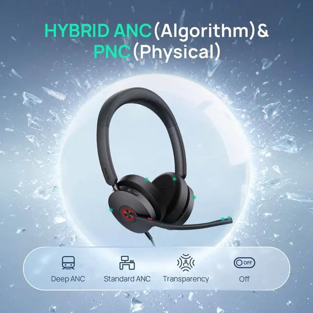 Alt view image 2 of 5 - Yealink UH48 ANC Wired USB-C/A Headset with 6 AI Noise Canceling Microphones, Teams & Zoom Certified, Dual ear Headphones Comfort for Remote Work and Home Office, Play & Plug for Laptop/Phone/Computer