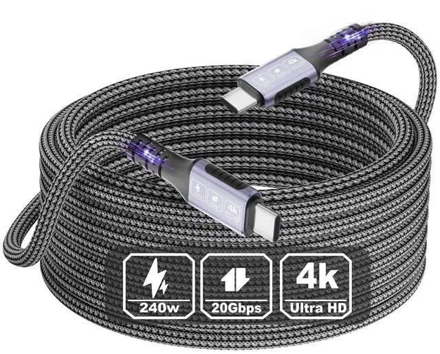 Main image of Diliichar 20Gbps USB4 for Thunderbolt 5 Cable 20FT/6M, 4K@60Hz Video for USB C Thunderbolt 4 Cable, Nylon Braided PD240W Charging Compatible for Thunderbolt 5/4/3, MacBook, iPhone 17, Mac