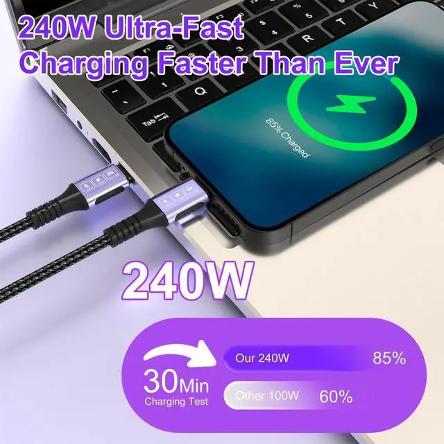 Alt view image 4 of 5 - Diliichar 20Gbps USB4 for Thunderbolt 5 Cable 20FT/6M, 4K@60Hz Video for USB C Thunderbolt 4 Cable, Nylon Braided PD240W Charging Compatible for Thunderbolt 5/4/3, MacBook, iPhone 17, Mac