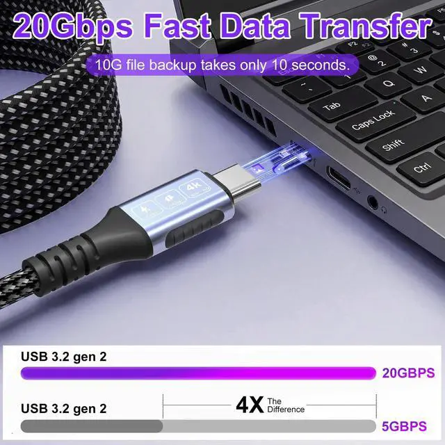 Alt view image 5 of 5 - Diliichar 20Gbps USB4 for Thunderbolt 5 Cable 20FT/6M, 4K@60Hz Video for USB C Thunderbolt 4 Cable, Nylon Braided PD240W Charging Compatible for Thunderbolt 5/4/3, MacBook, iPhone 17, Mac