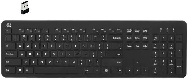 Main image of Adesso WKB-5300UB Wireless Fullsize Keyboard with Scissor Switch Keys, 2.4GHz USB-A Receiver, 104 Key Layout, Multimedia Hotkeys for Windows Mac OS, Quiet Typing, Black