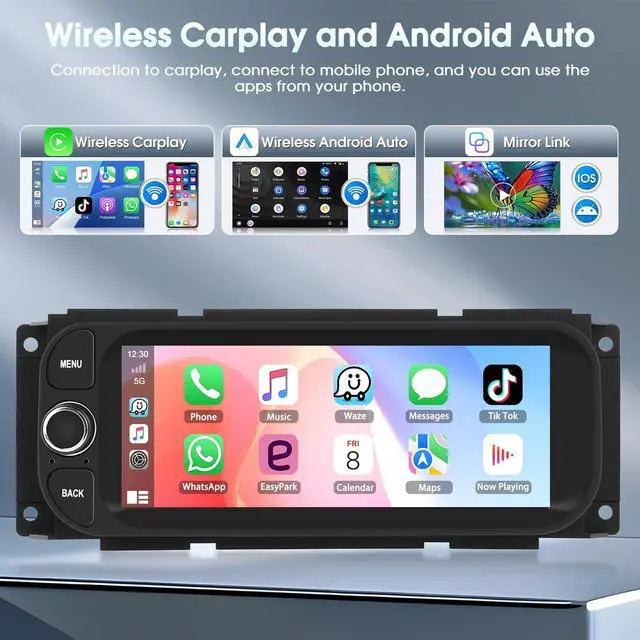 Alt view image 2 of 5 - Android 15 Motorsi Single Din GPS Car Stereo Radio for Jeep, 6.86" Touchscreen Car Player with Wireless Carplay &Android Auto, FM Audio Receiver with Bluetooth Mirror Link WiFi SWC Backup Camer