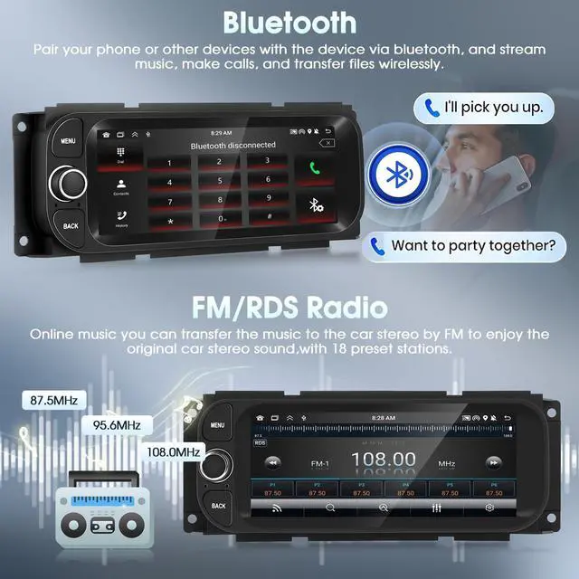 Alt view image 4 of 5 - Android 15 Motorsi Single Din GPS Car Stereo Radio for Jeep, 6.86" Touchscreen Car Player with Wireless Carplay &Android Auto, FM Audio Receiver with Bluetooth Mirror Link WiFi SWC Backup Camer