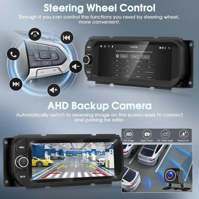 Alt view image 5 of 5 - Android 15 Motorsi Single Din GPS Car Stereo Radio for Jeep, 6.86" Touchscreen Car Player with Wireless Carplay &Android Auto, FM Audio Receiver with Bluetooth Mirror Link WiFi SWC Backup Camer