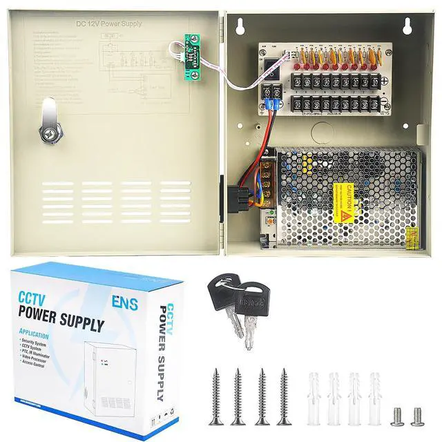 Alt view image 2 of 5 - 9 Channel CCTV Distributed Power Supply Box for Security Camera - 9 Ports 10A 12V DC Output - PTC Fuse- Regulated and Filtered - Surge Protected - Key Lock - Designed for Surveillance DVR System