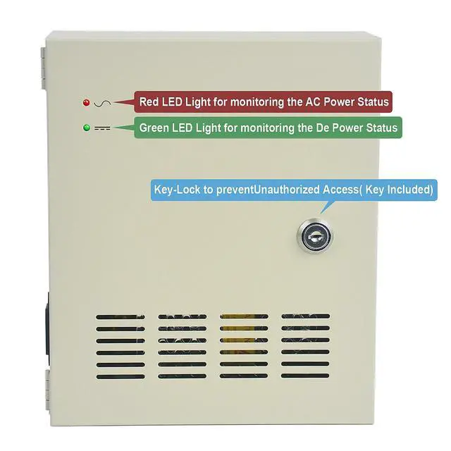 Alt view image 3 of 5 - 9 Channel CCTV Distributed Power Supply Box for Security Camera - 9 Ports 10A 12V DC Output - PTC Fuse- Regulated and Filtered - Surge Protected - Key Lock - Designed for Surveillance DVR System