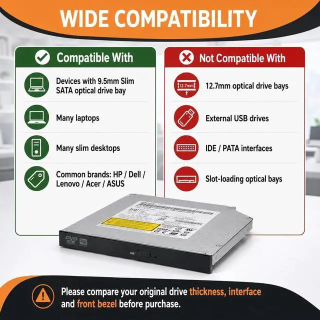 Alt view image 4 of 5 - POINWER 9.5mm SATA Internal DVD RW Drive, GUD1N Slim Tray-Loading Optical Drive, 8X CD DVD Burner Writer with M-DISC Support, Super Multi Replacement for Laptop and Slim Desktop, Data Cable Included