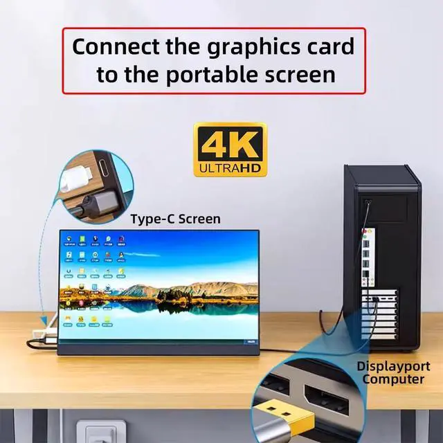 Alt view image 4 of 5 - CY Reversed Displayport Source to Type C USB-C Touch Screen Displays Male 4K HDTV Cable for Laptop Monitor 2.0m