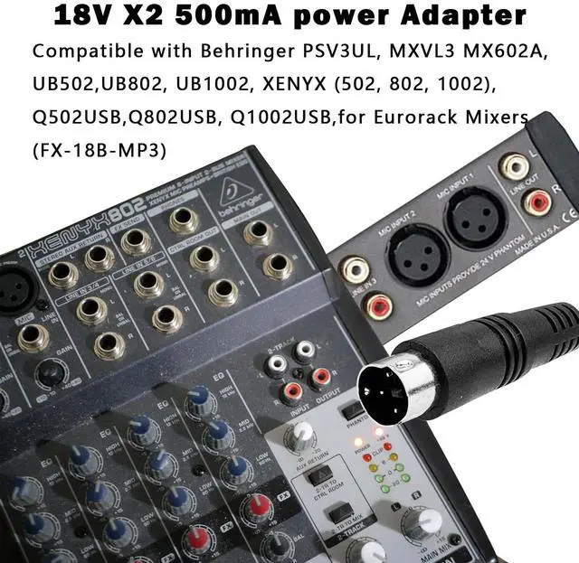 Alt view image 2 of 4 - 18.5VAC Powe Adapter for Behringer XENYX 502, 1002,for Eurorack Mixers (FX-18B-MP3),PSV3UL, MXVL3, UB502, UB802, UB1002, Q502USB, Q802USB, Q1002USB 18.5VMini 3 Pin Din Supply