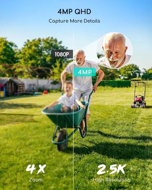 Alt view image 2 of 5 - COOAU 4MP Solar Security Cameras Wireless Outdoor, 64GB Local Storage Outdoor Camera Wireless System, 360 Home Security, 5GHz & 2.4GHz WiFi, No Monthly Fee, Color Night Vision, PIR Motio