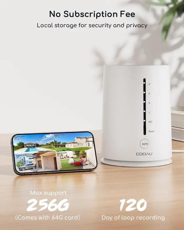 Alt view image 3 of 5 - COOAU 4MP Solar Security Cameras Wireless Outdoor, 64GB Local Storage Outdoor Camera Wireless System, 360 Home Security, 5GHz & 2.4GHz WiFi, No Monthly Fee, Color Night Vision, PIR Motio
