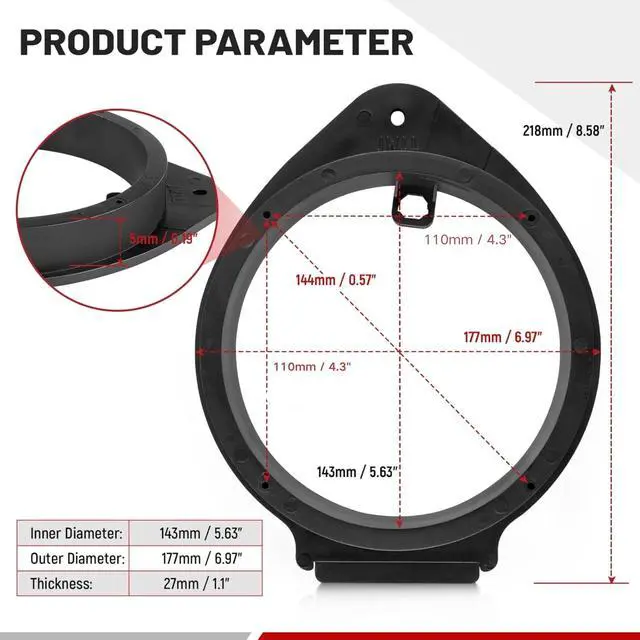 Alt view image 3 of 5 - RED WOLF 6.5" Speaker Adapter Spacer Ring w/Speaker Wiring Harness Plug Replacement for GMC Sierra/Chevy Silverado/Buick 1995-2012, Cadillac 1988-1999 Aftermarket Door Speaker Adapter Bracket Kit