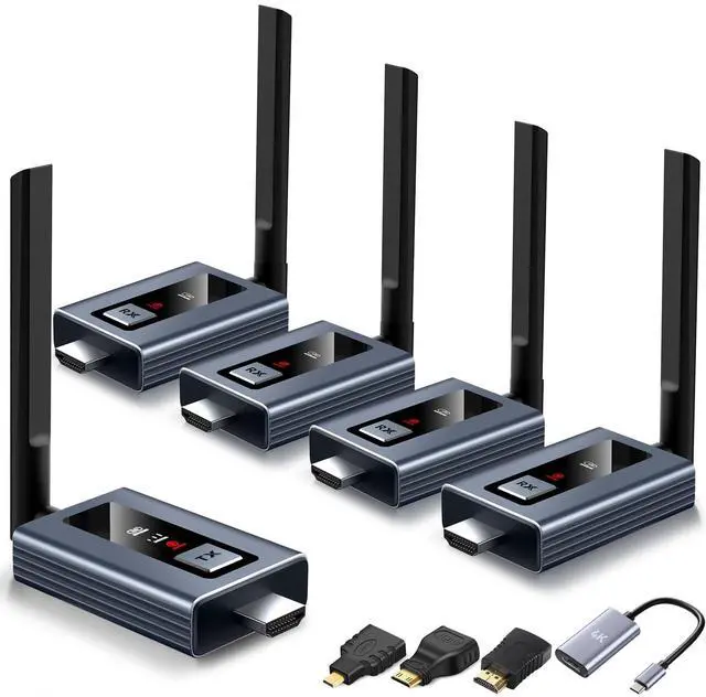 Main image of ANQIPUTECH Wireless HDMI Transmitter and 4 Receivers,Extender Kit Plug and Play,Up to 6RXs,165FT,LED Display,Metal Housing,2.4/5GHz Wirelessly Expansion from Laptop or Camera to Multiple TVs,Pr